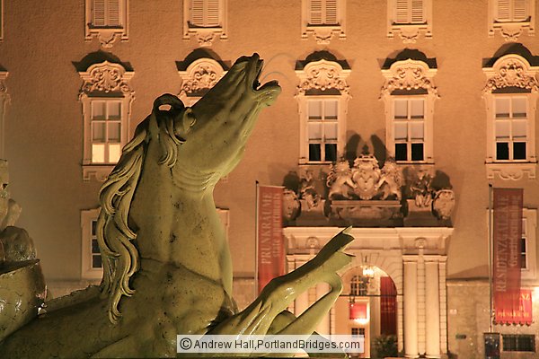 Salzburg, Residenzplatz, Horse Fountain, Night