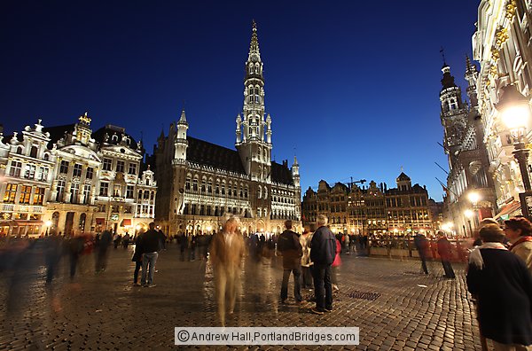 Grand Place, Town Hall at Dusk, Brussels, Belgium