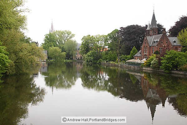 Minnewater Lake, Church, Reflection, Brugge