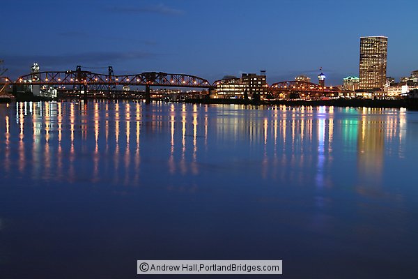US Bancorps Tower, Broadway Bridge, Reflection in Willamette River, Dusk