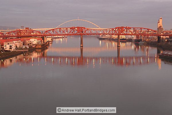 Broadway Bridge, Willamette River Reflection, Morning