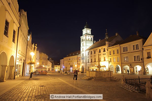 Main Square, Night, Trebon, Czech Republic