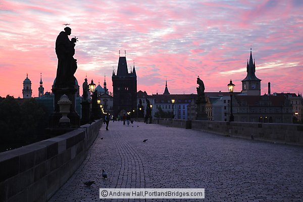 Charles Bridge, Daybreak, Orange Sky, Prague