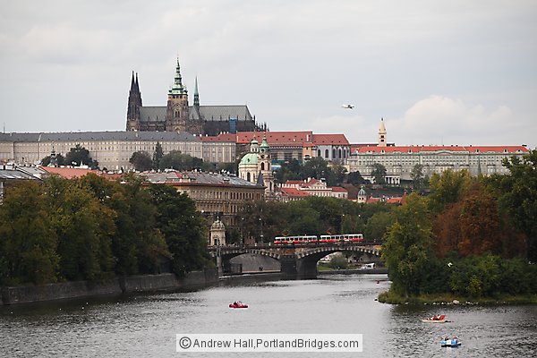 Prague Castle, Cathedral, Tram, Legii Bridge, Vltava River