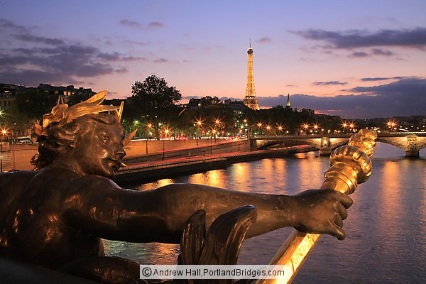 Eiffel Tower from Pont Alexandre III, Dusk, Paris