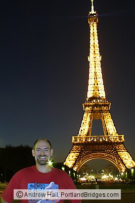 Photographer with Eiffel Tower, Paris, Dusk, Lighted