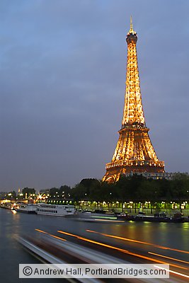 Eiffel Tower, Paris, Dusk, Lighted