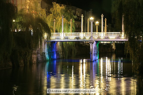 Cobbler's Bridge, Ljubljana, Dusk, Reflection