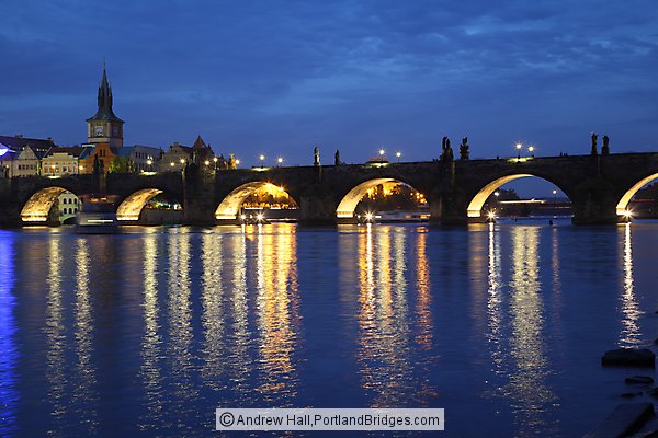 Charles Bridge, Vltava River, Dusk, Prague