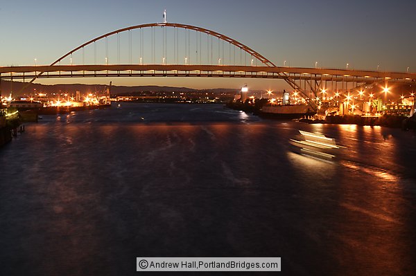 Fremont Bridge, Willamette River, Boats, Dusk