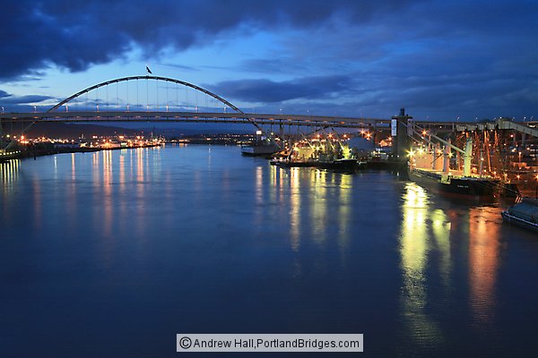 Fremont Bridge, Grain Ships, Willamette River, Dusk (Portland, Oregon)