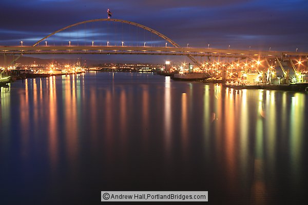 Fremont Bridge, Willamette River, Reflected Lights,  Dusk