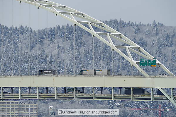 Fremont Bridge, East Side, Snow Behind (Portland, Oregon)
