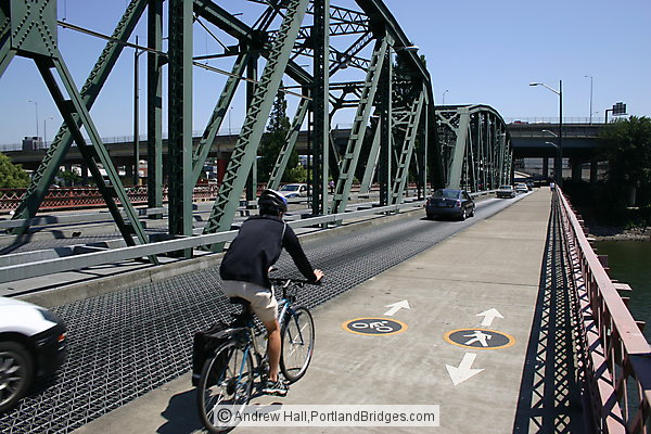 Cyclist Riding on Hawthorne Bridge (Portland, Oregon)
