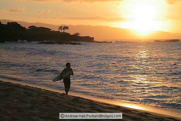 Oahu, Hawaii:  North Shore, Waimea Bay Beach, Sunset