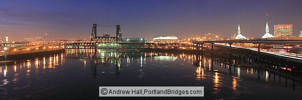 Portland WaterfrPortland Waterfront, Dusk, Reflections, Steel Bridge, Oregon Convention Centeront, Dusk, Reflections, Steel Bridge
