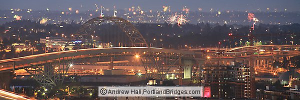 Fremont Bridge, Dusk, Fireworks (Portland, Oregon)