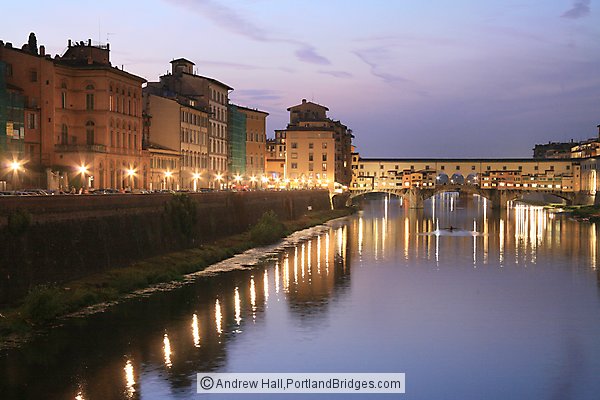 Ponte Vecchio and Arno River, Dusk, Florence, Italy
