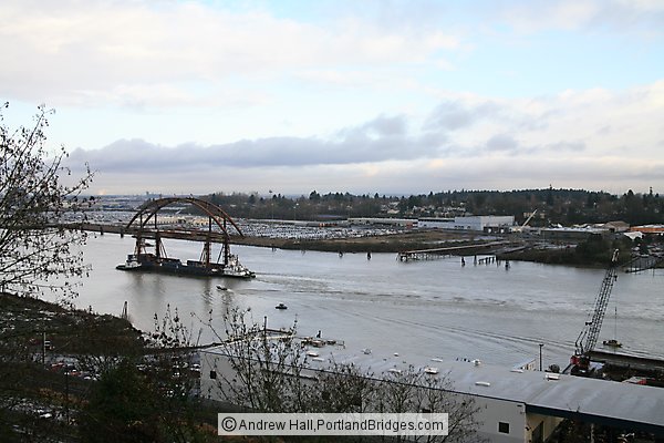 Sauvie Island Bridge New Span Floating Down Willamette River (Portland, Oregon)