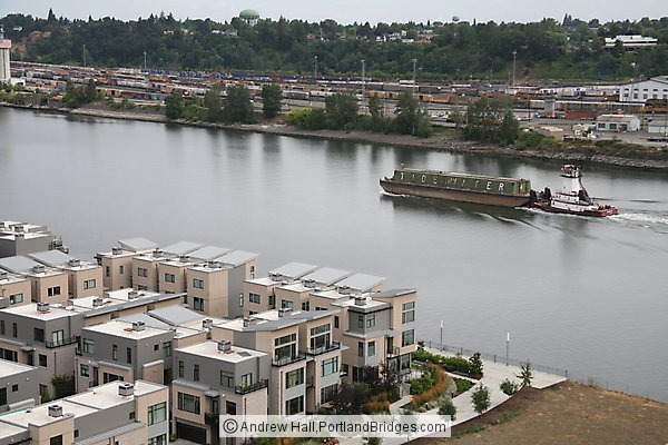 Riverscape Condos, Willamette River Tugboat, from Fremont Bridge (Portland, Oregon)