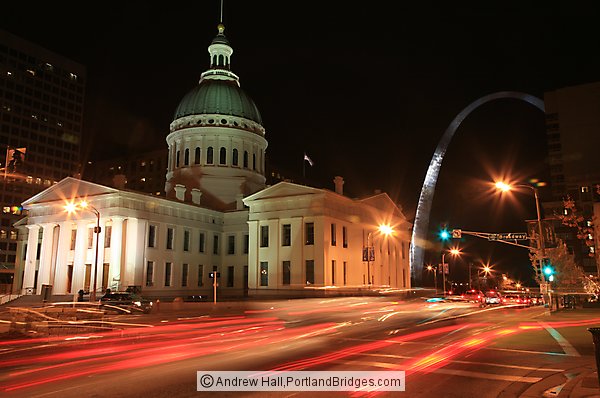 St. Louis Old Courthouse, Gateway Arch, Night, Car Light Streaks