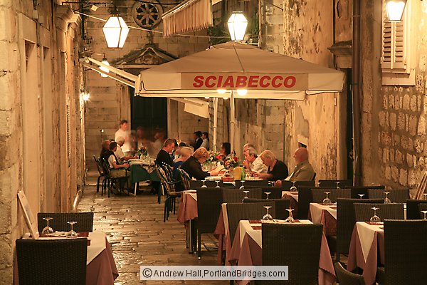 Dubrovnik: Inside Old City, Night, Restaurant