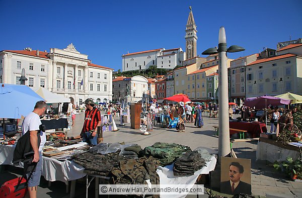 Tartini Square, Market, Young Tito Portrait, Piran, Slovenia