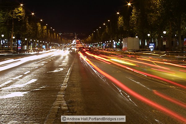 Avenue des Champs-lyses, Light Streaks at Night, Paris