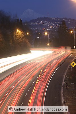 Terwilliger Curves, Car Lights, Mt. Hood, Dusk (Portland, Oregon)