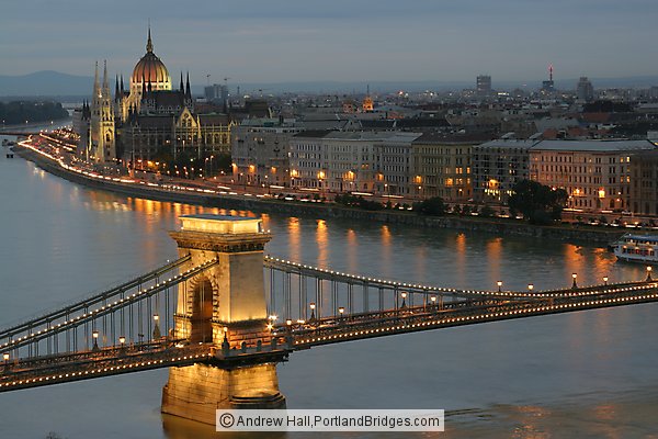 Budapest Chain Bridge, Parliament, Dusk