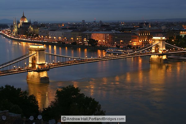 Budapest Chain Bridge, Danube River View, Dusk