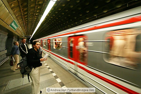 Prague Metro Station, Train Arriving