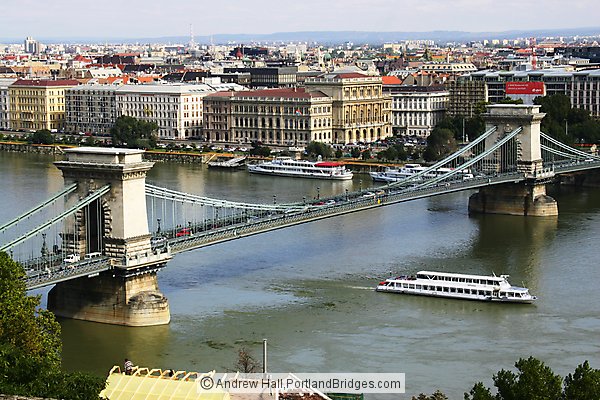 Chain Bridge, Boat, from Viewpoint, Daytime, Budapest