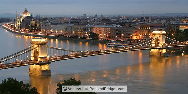 Budapest Chain Bridge, Parliament, Dusk