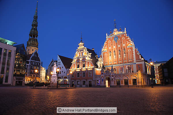 Town Hall Square, House of Blackheads, Dusk, Riga, Latvia