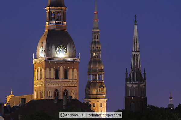 Riga Panorama, Riga Cathedral, St. Peter's, Dusk
