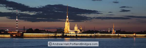 Peter and Paul Cathedral, Neva River, Panorama, Night