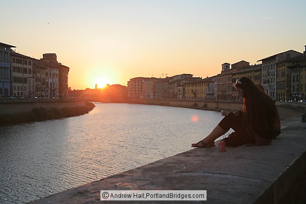 Sunset over the Arno River, Pisa, Italy