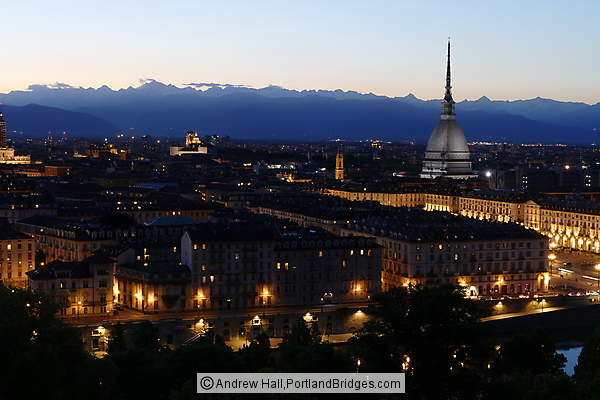 View of Turin, Mole Antonelliana at dusk
