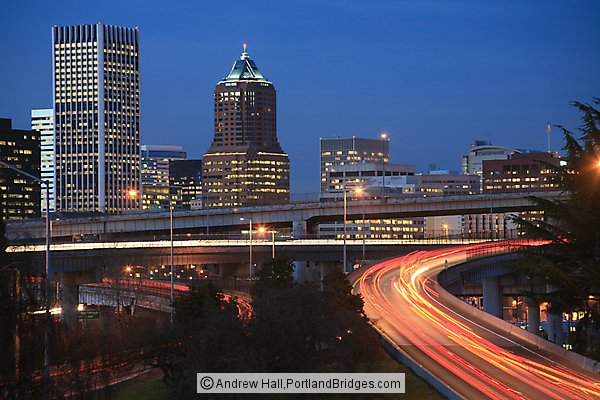 Freeway Car Lights, Portland Buildings, Dusk
