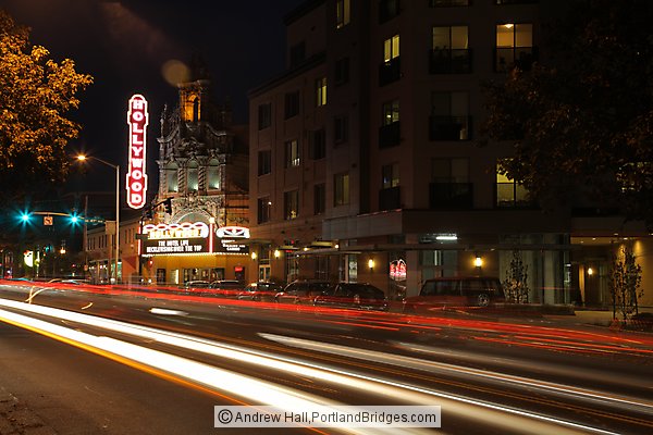 Hollywood Theatre, New Marquee, Night, Car Lights, Portland