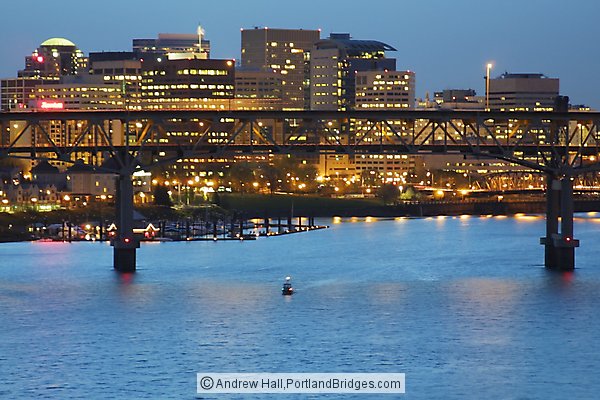 Marquam Bridge, Portland Cityscape from Ross Island Bridge, Dusk