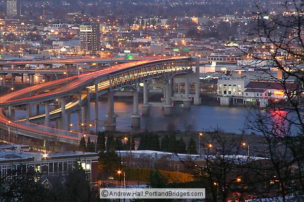 OMSI, Marquam Bridge, Light Streaks, Dusk