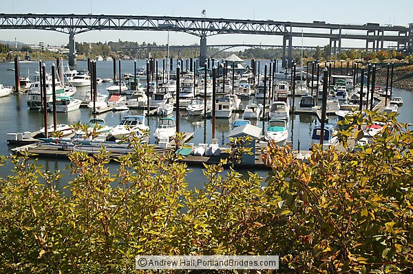 Riverplace boats, Marquam Bridge (Portland, Oregon)