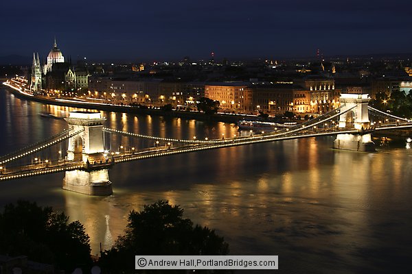 Budapest Chain Bridge, Danube River View, Dusk