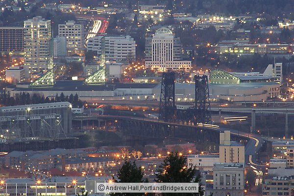 Steel Bridge, Oregon Convention Center, Dusk (Portland, Oregon)