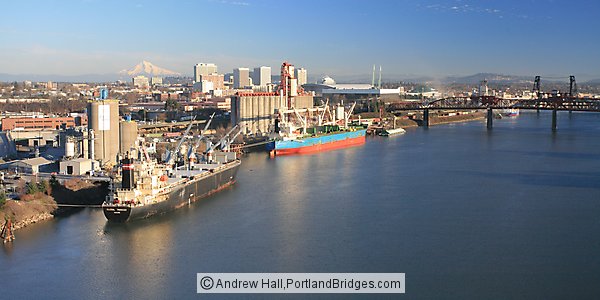 Willamette River, Grain Ships, from Fremont Bridge, Portland