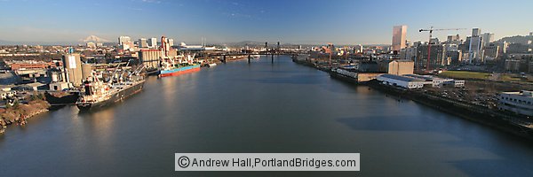 Willamette River, Grain Ships, from Fremont Bridge, Portland