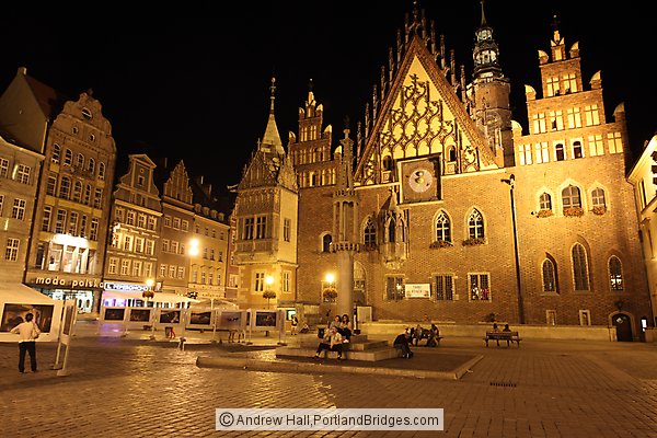 Rynek, Town Hall at Night, Wroclaw, Poland