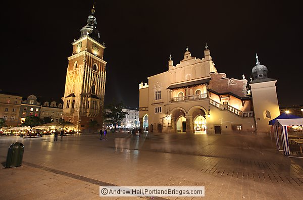 Rynek, Cloth Hall, Town Hall at Night, Krakow, Poland